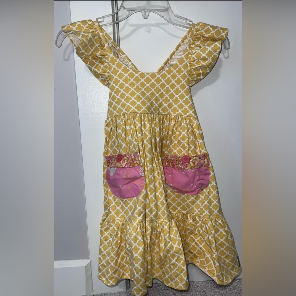 Eleanor Rose Ruffle Tie Back Dress  Yellow/Pink size 6/7